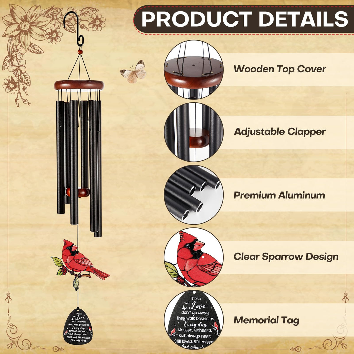 Lonfliness outdoor memorial wind chimes create gentle, soothing tones in a garden or patio