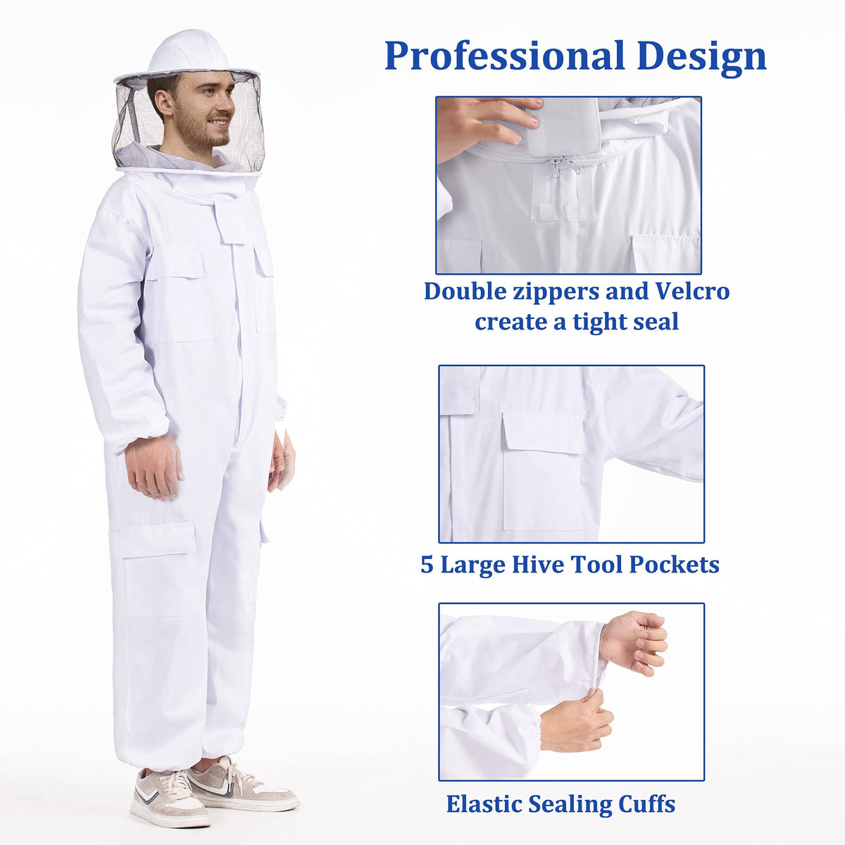 LONGADS beekeeping suit with ventilated fabric supports comfortable hive work.