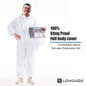 LONGADS sting-proof beekeeping suit defends against insect stings during harvest.