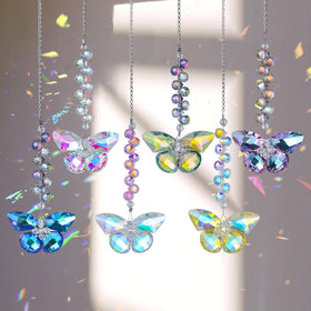 Longsheng crystal butterfly suncatcher rainbow glow in window