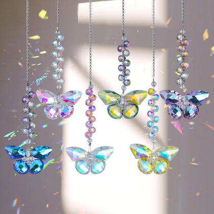 Longsheng crystal butterfly suncatcher rainbow glow in window