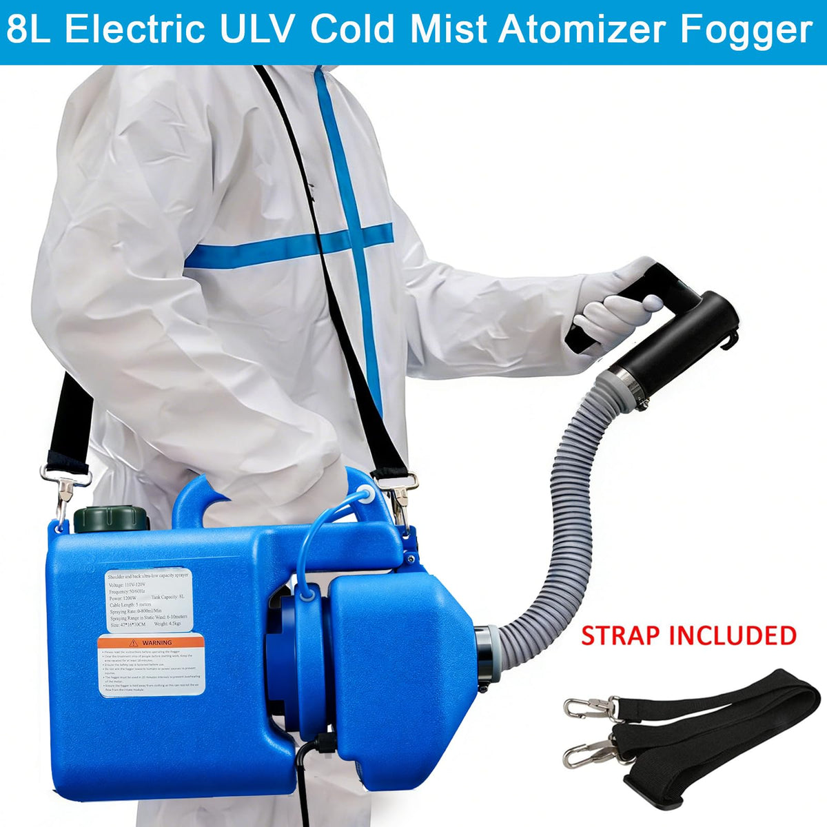 Detail of the 8L backpack tank with corrosion-resistant spray head.