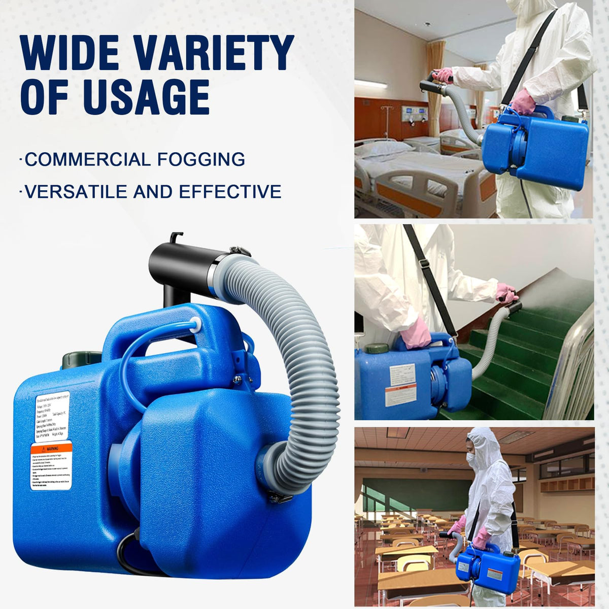 LONYEON fogger spray range showing 8-10 meters reach.