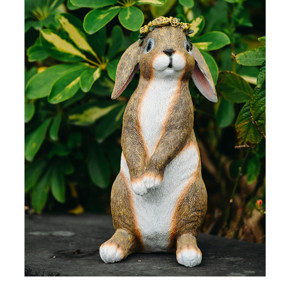 Lonyin Deco Bunny Garden Statue front view adds welcoming charm to your yard.