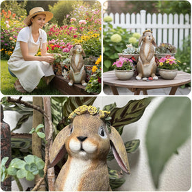 Lonyin Deco Bunny Garden Statue in garden demonstrates natural placement.