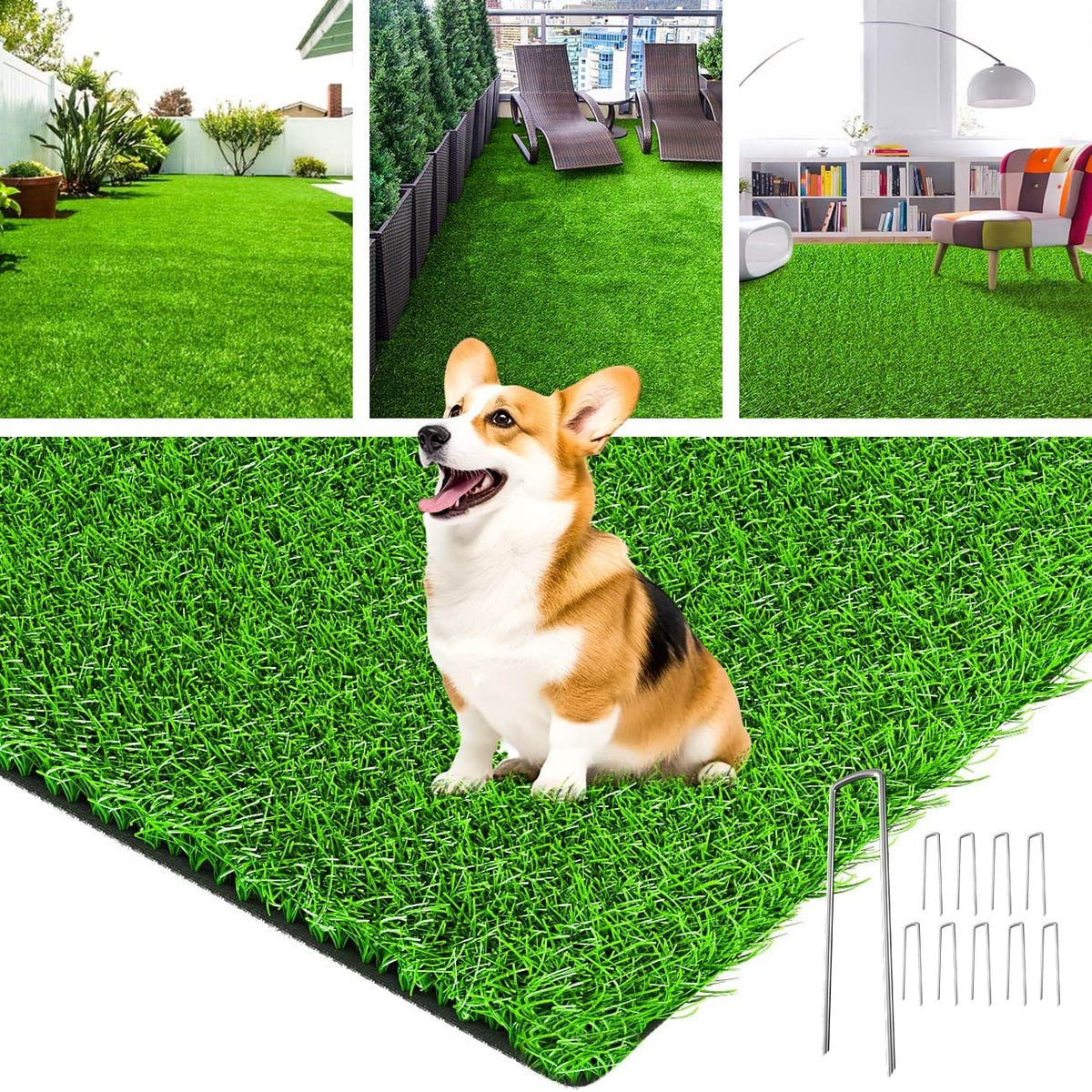 LOOBANI artificial grass rug close-up texture highlights soft blades for indoor-outdoor comfort.