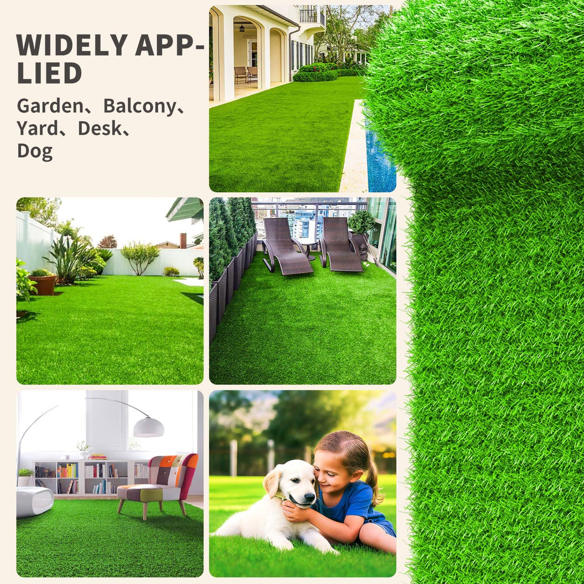 LOOBANI artificial grass rug easy-clean action implies rinsing with hose simplifies maintenance.