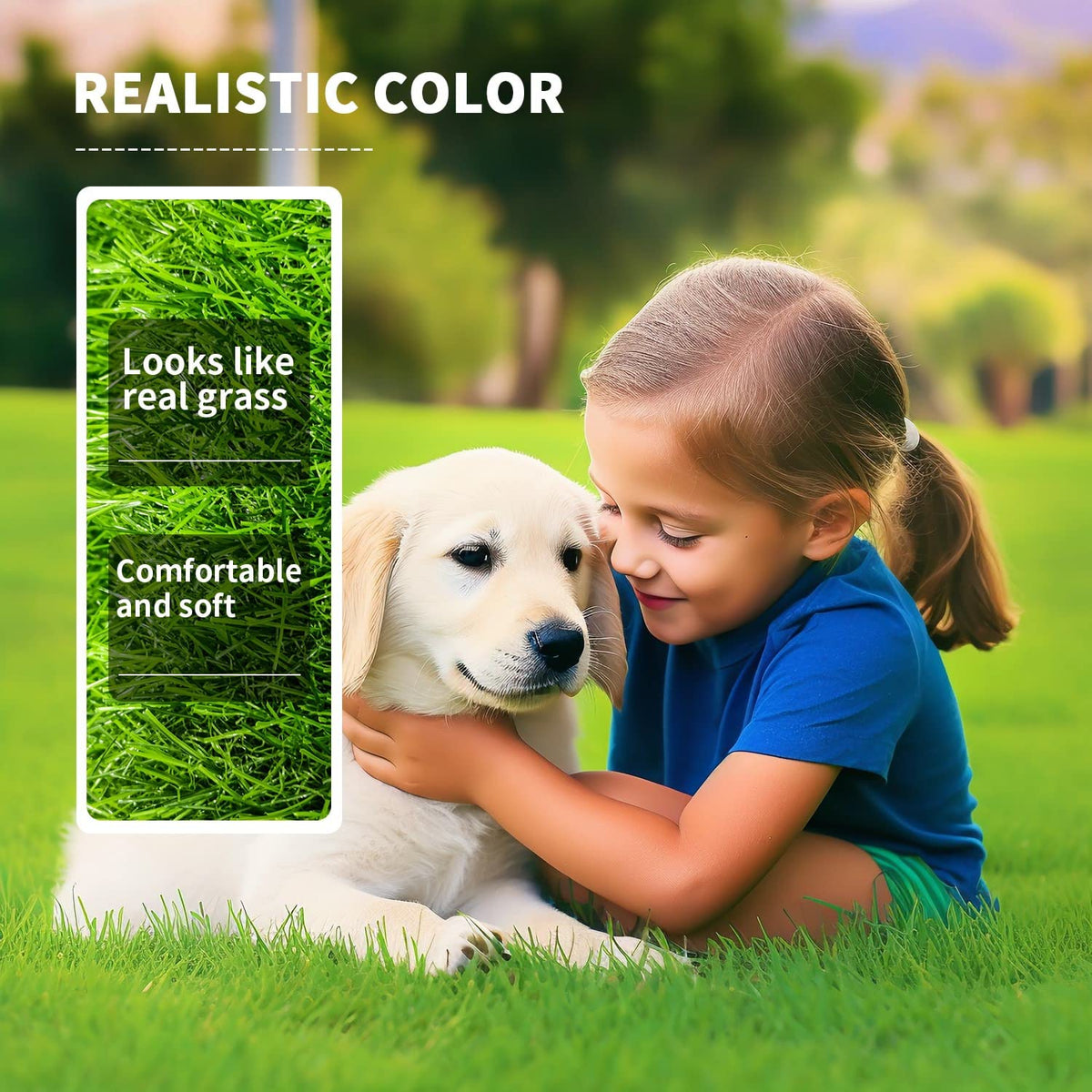 LOOBANI artificial grass rug patio view demonstrates a lush green yard-ready surface.