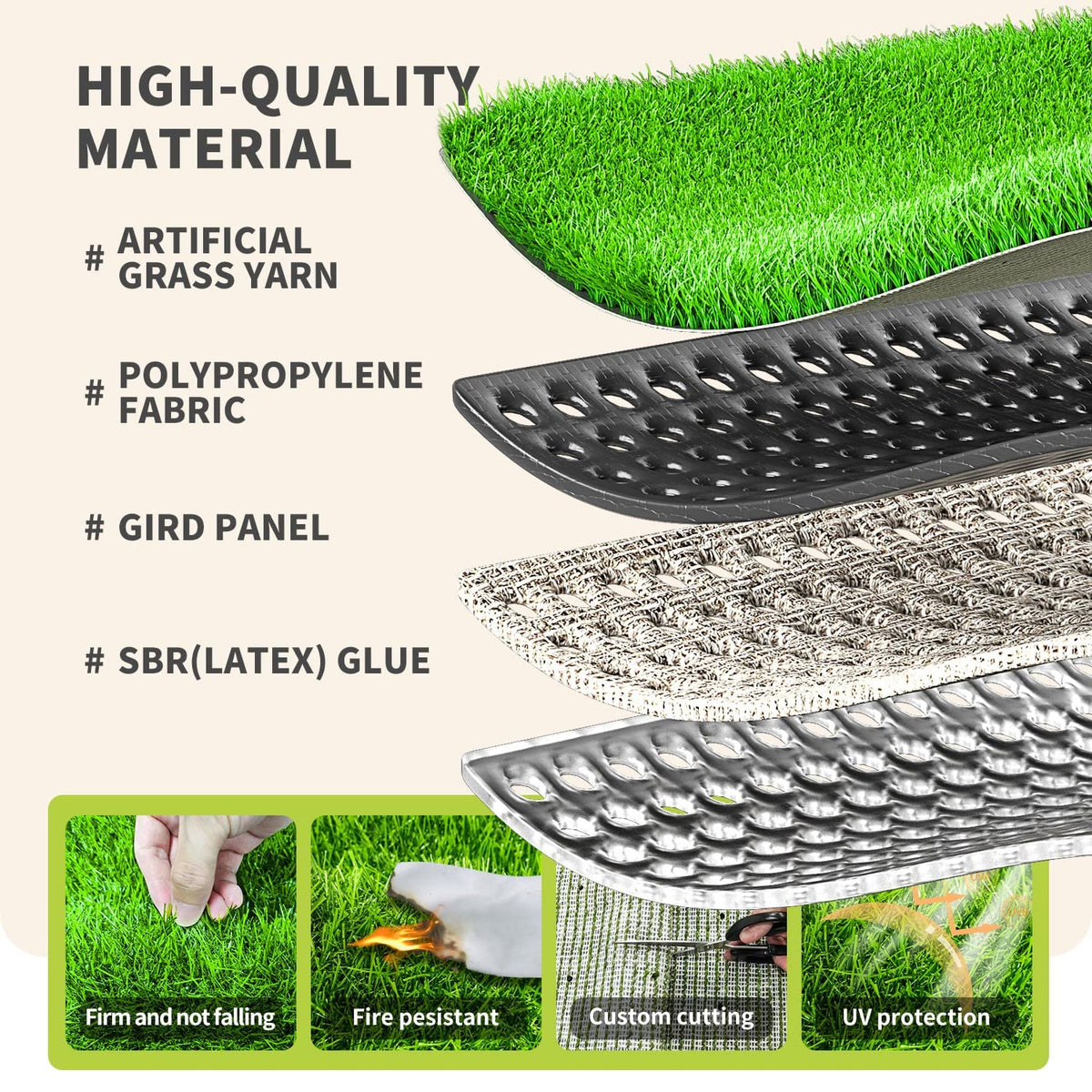LOOBANI turf backing is UV-resistant and durable for outdoor use