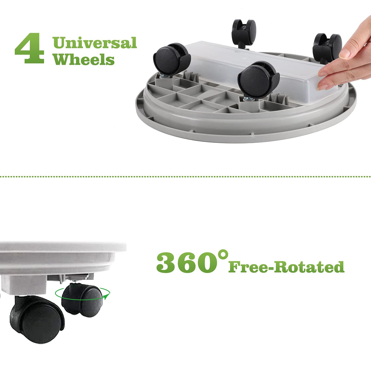 Looca planter caddy features water storage to reduce floor dampness during watering.