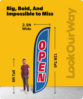 LookOurWay 12ft feather flag made of durable polyester with UV protection for outdoor use.