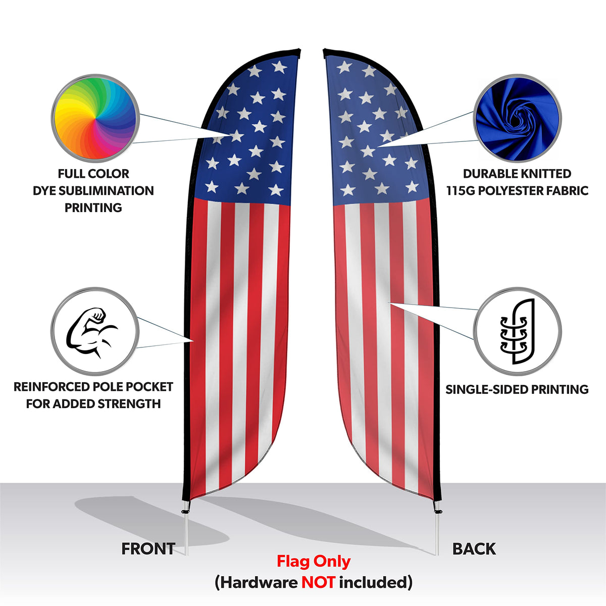 LookOurWay American flag feather flag banner for durable outdoor branding.