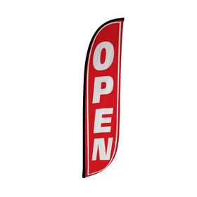 LookOurWay feather flag banner, 12ft, open red and white, storefront attention