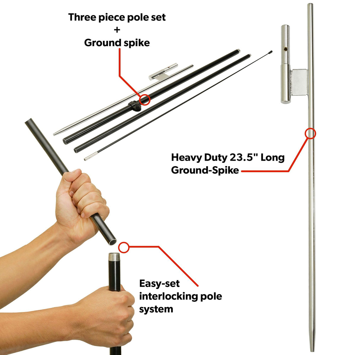 LookOurWay ground spike enables quick, stable outdoor setup
