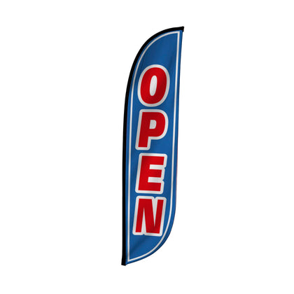 LookOurWay Open Blue 12ft feather flag banners attract attention for grand openings from a distance.