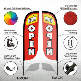 LookOurWay red and yellow feather flag banner catches customers from afar