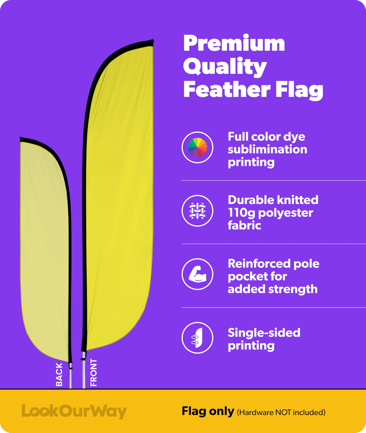 LookOurWay yellow feather flag side view enhances curb appeal and traffic