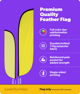 LookOurWay yellow feather flag side view enhances curb appeal and traffic