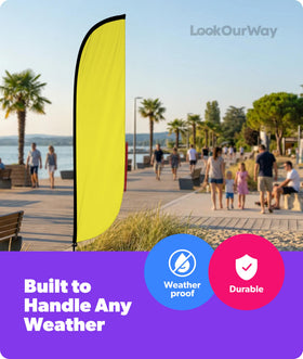 LookOurWay yellow flag banner improves outdoor attention and promotions
