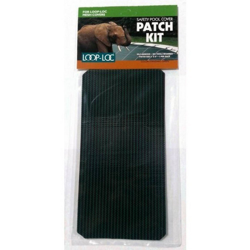 Loop-Loc patch kit for green mesh covers with durable self-adhesive backing.