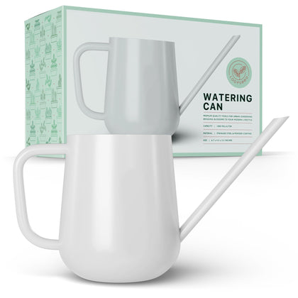 LOOPSEED metal watering can in brilliant white with durable gooseneck spout for precise indoor watering.