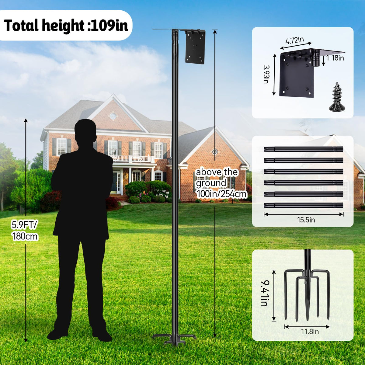 LOPANNY heavy-duty bird-pole side view highlights rust-resistant construction for year-round garden use.