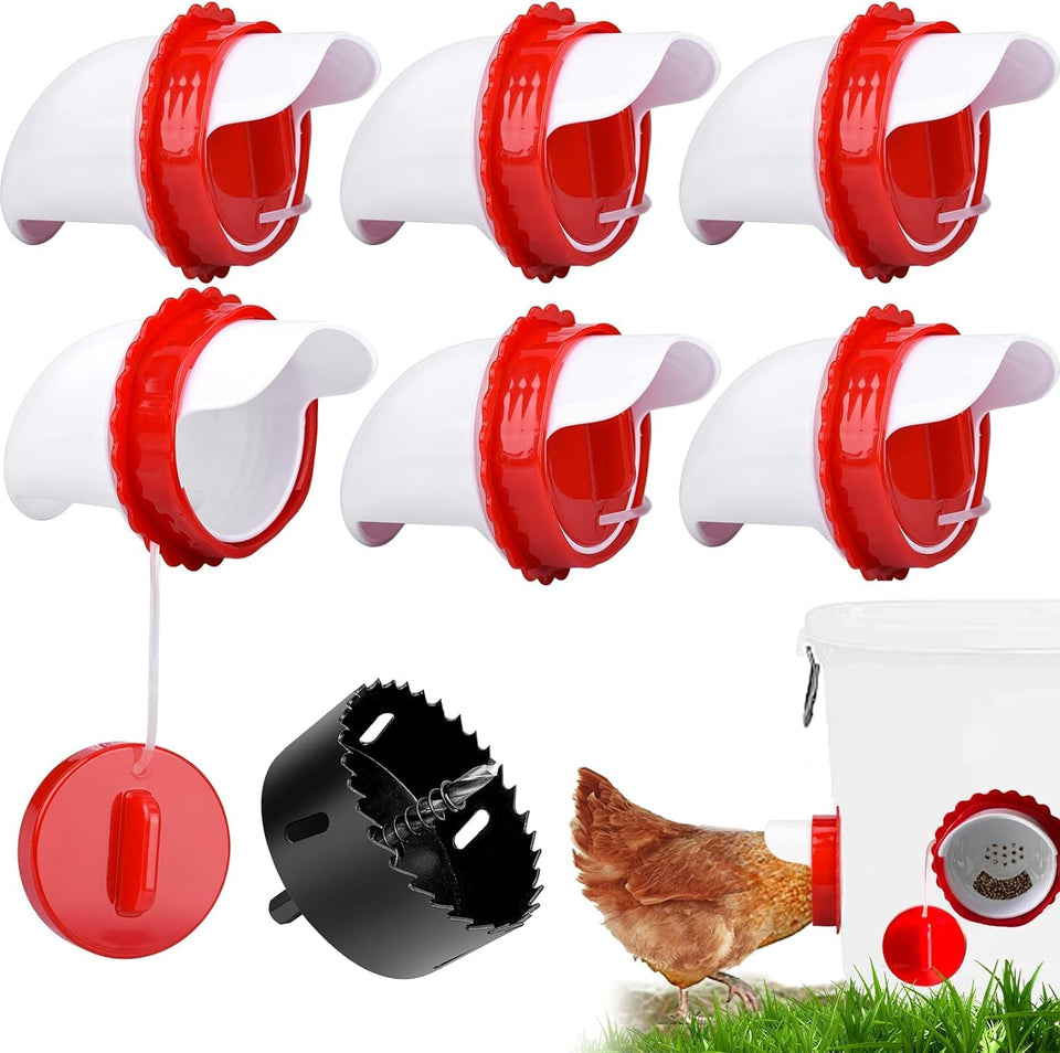 lopopvsys chicken feeder port kit 6-pack for turning a bucket into an automatic feeder.