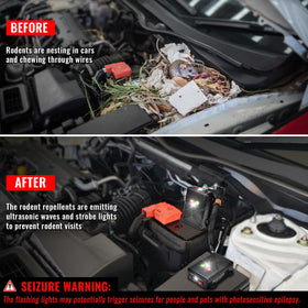 Battery-powered rodent deterrent provides up to 60 days of protection for stored vehicles