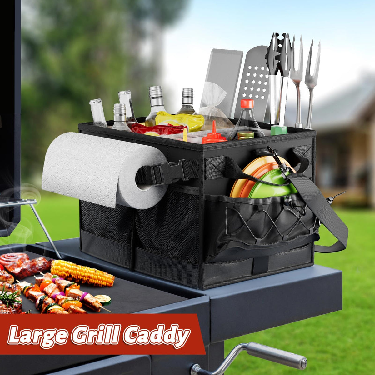 Lorbro Grill Caddy spice pocket keeps condiments organized at picnics