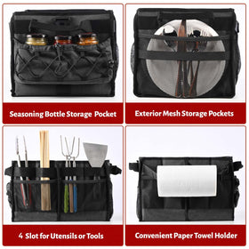 Lorbro Grill Caddy utensil slots provide quick access to tools