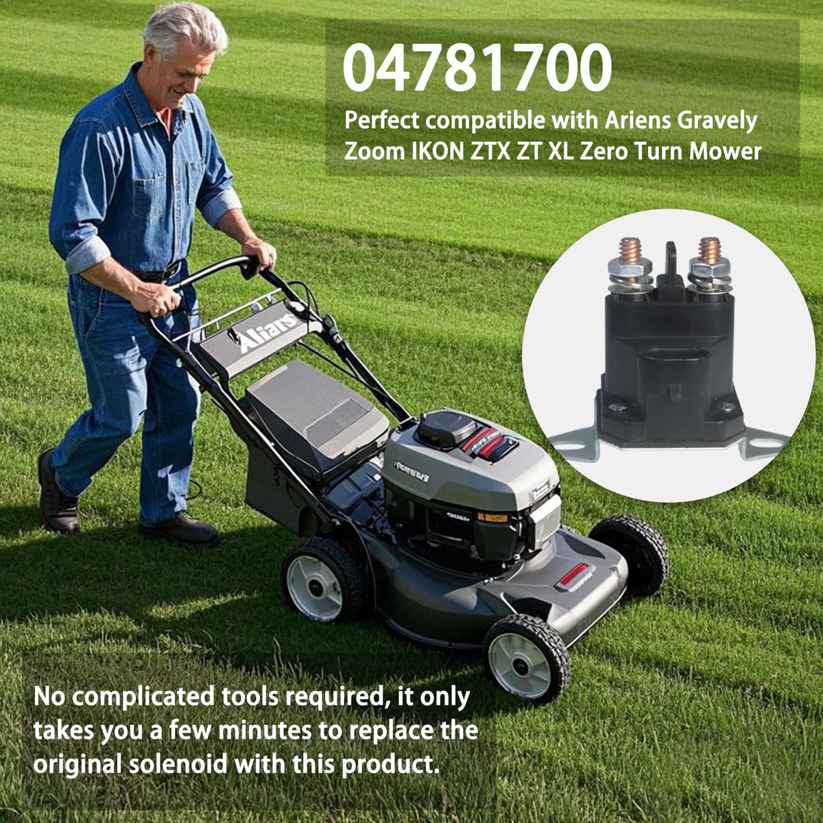 LordandLand 04781700 starter solenoid in action on compatible mower during startup