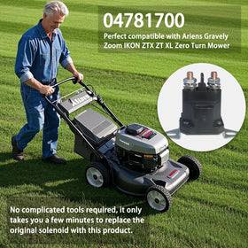 LordandLand 04781700 starter solenoid in action on compatible mower during startup
