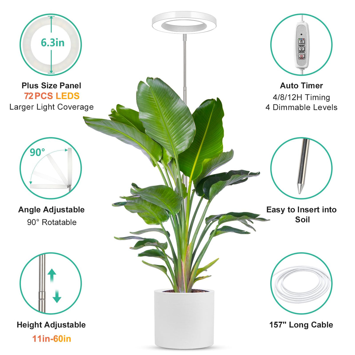 LORDEM auto timer function ensures consistent daily light cycles for plants.