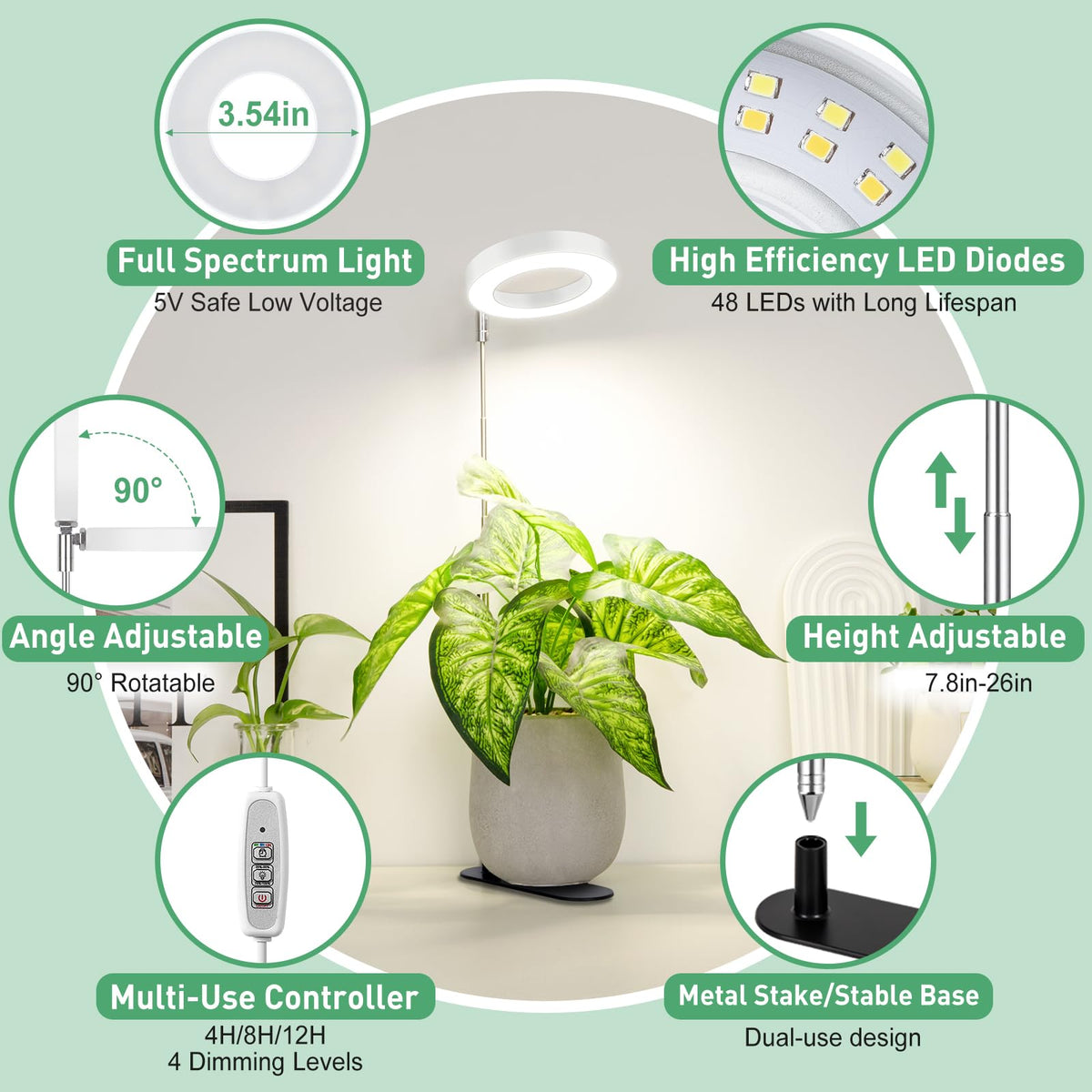 LORDEM grow light height adjustable rod for precise plant placement