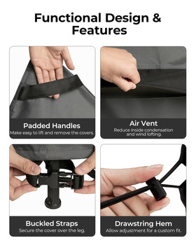Loriano 600D fabric delivers rugged, durable protection for outdoor sets.
