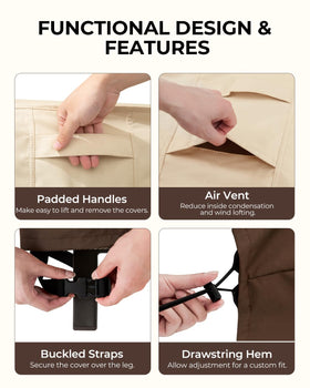 Loriano all-weather outdoor furniture cover guards against sun, rain, and wind.