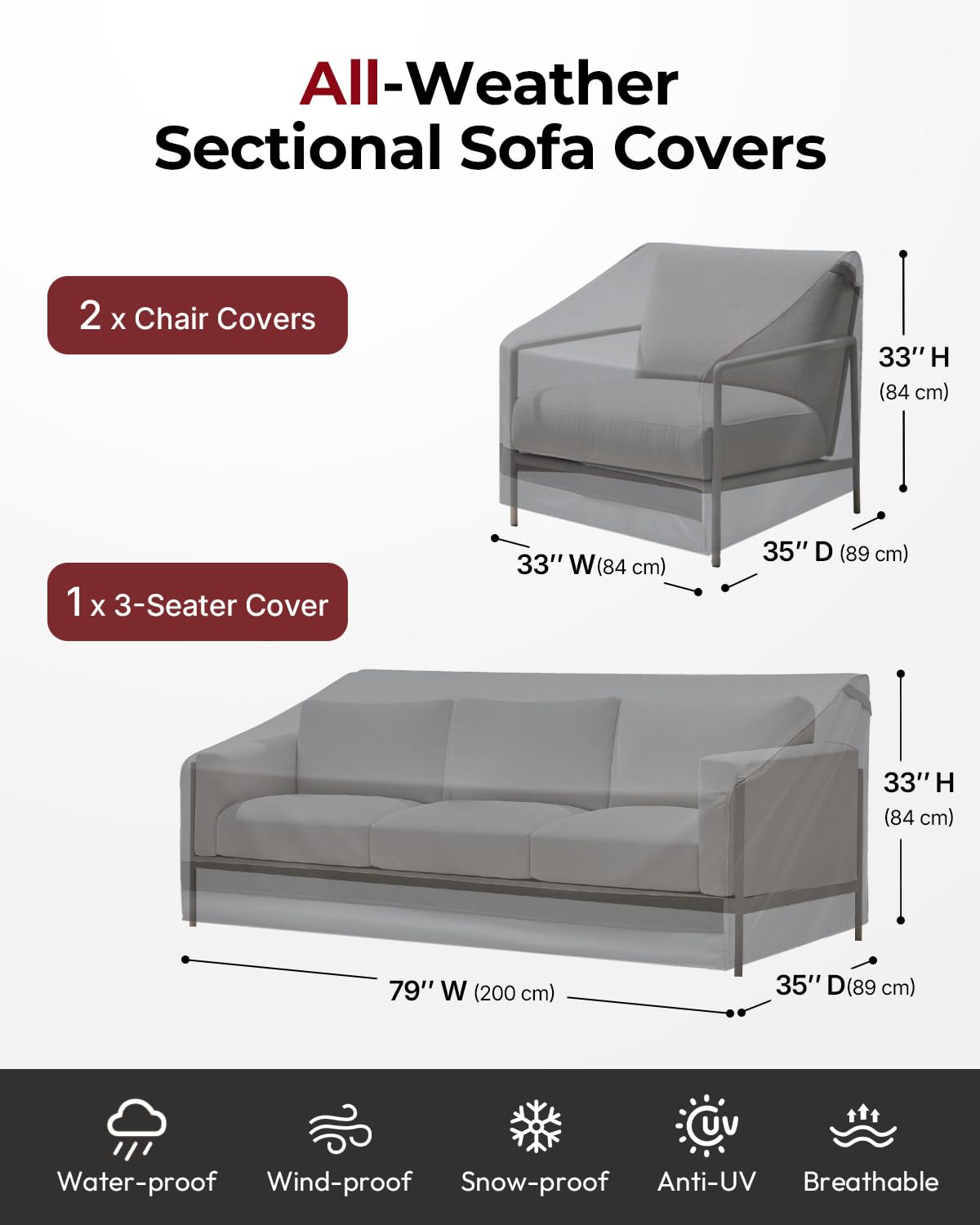 Loriano chair cover for 33x35x33 shields chairs from rain and debris.