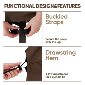 Buckled leg straps provide extra security during strong winds.