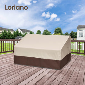 Loriano loveseat cover in use demonstrates reliable all-weather protection for your outdoor furniture.