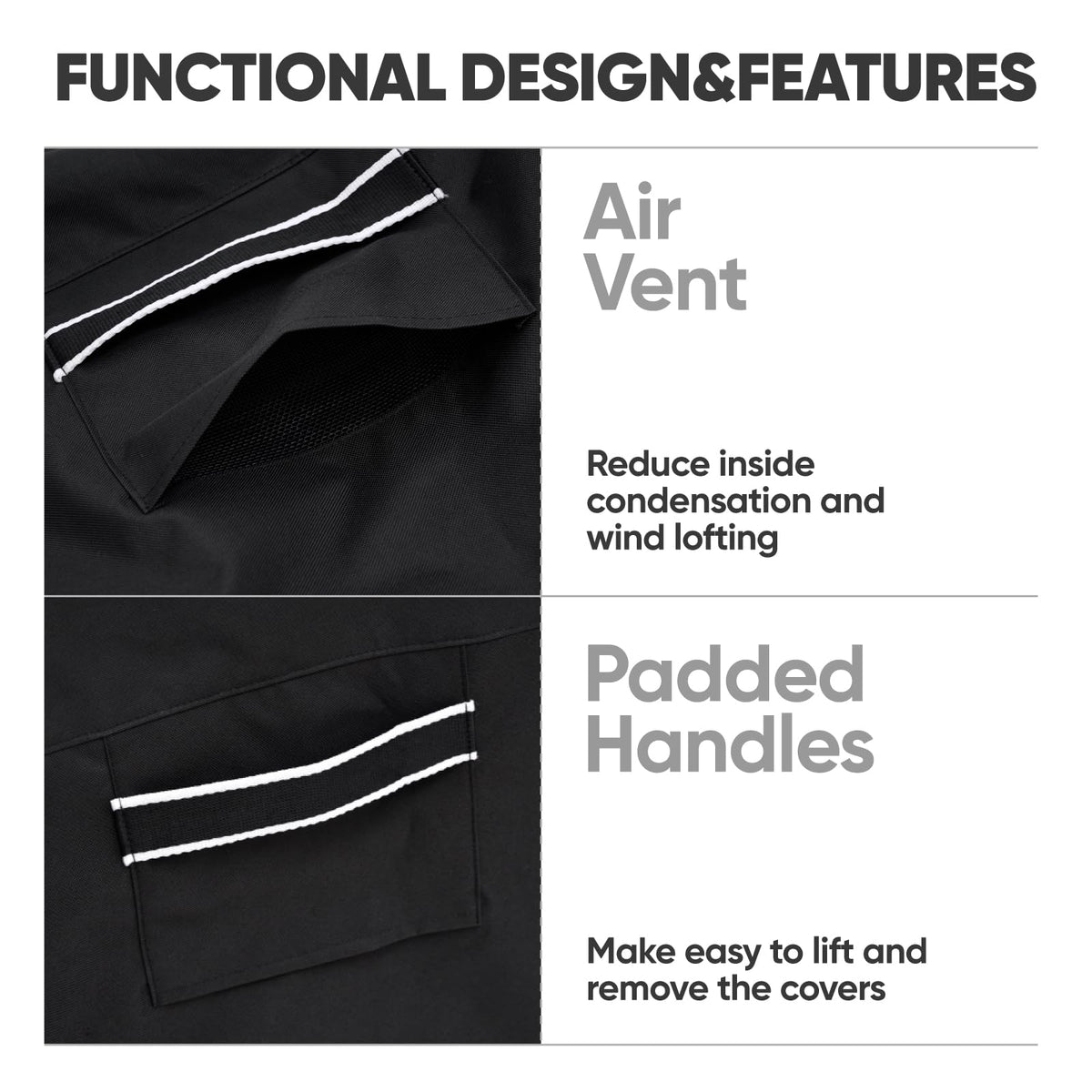 Loriano padded handles allow easy removal of covers
