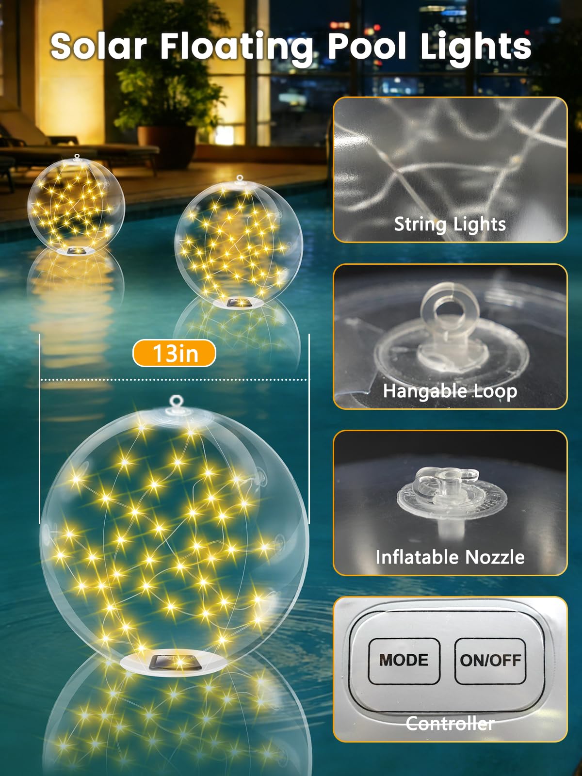 LORRYTE pool light with hanging loop for versatile placement