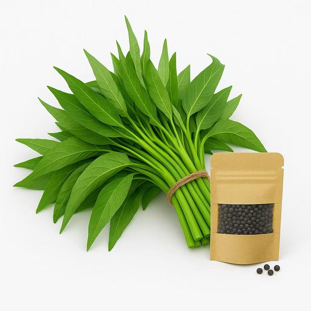 Loseedsoo Kong Xin Cai leaves and stems ready to harvest for fresh stir-fries.