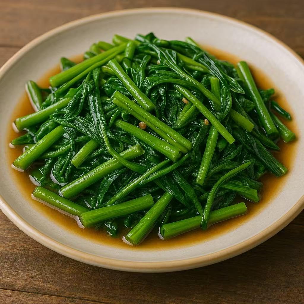 Loseedsoo Kong Xin Cai stir fry greens add color and crunch.