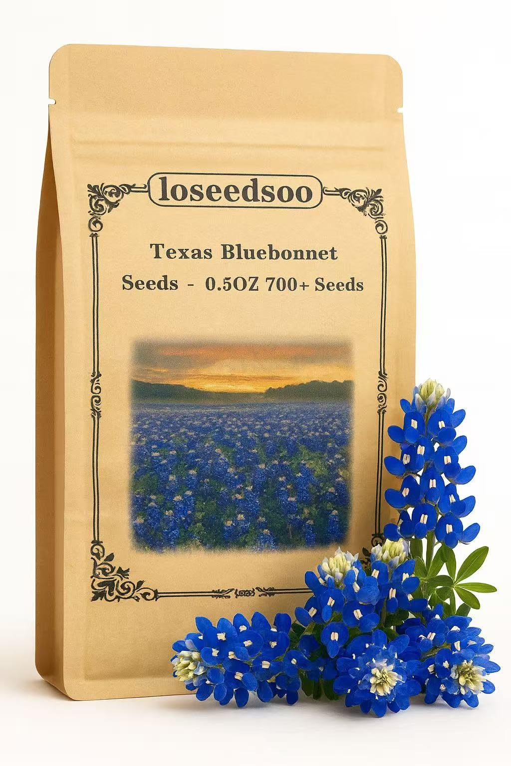 Loseedsoo Texas Bluebonnet seeds in a 0.5 oz pack for bold spring color.