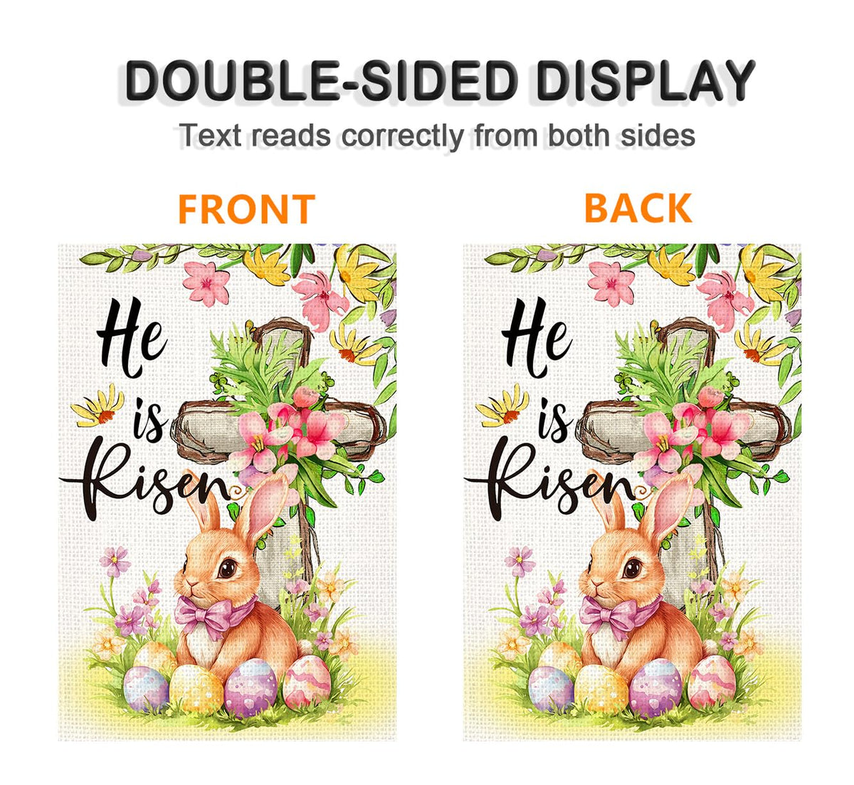 LosFong He Is Risen flag cross floral pattern enhances seasonal curb appeal.
