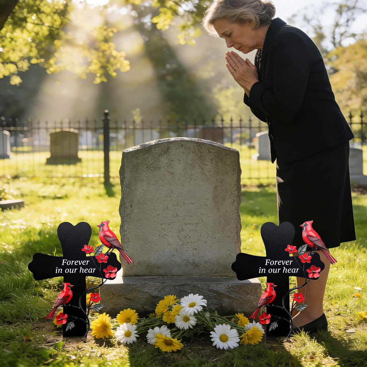 LOSFOTBO Crimson cardinal design; versatile decor for cemeteries, gardens, and courtyards.