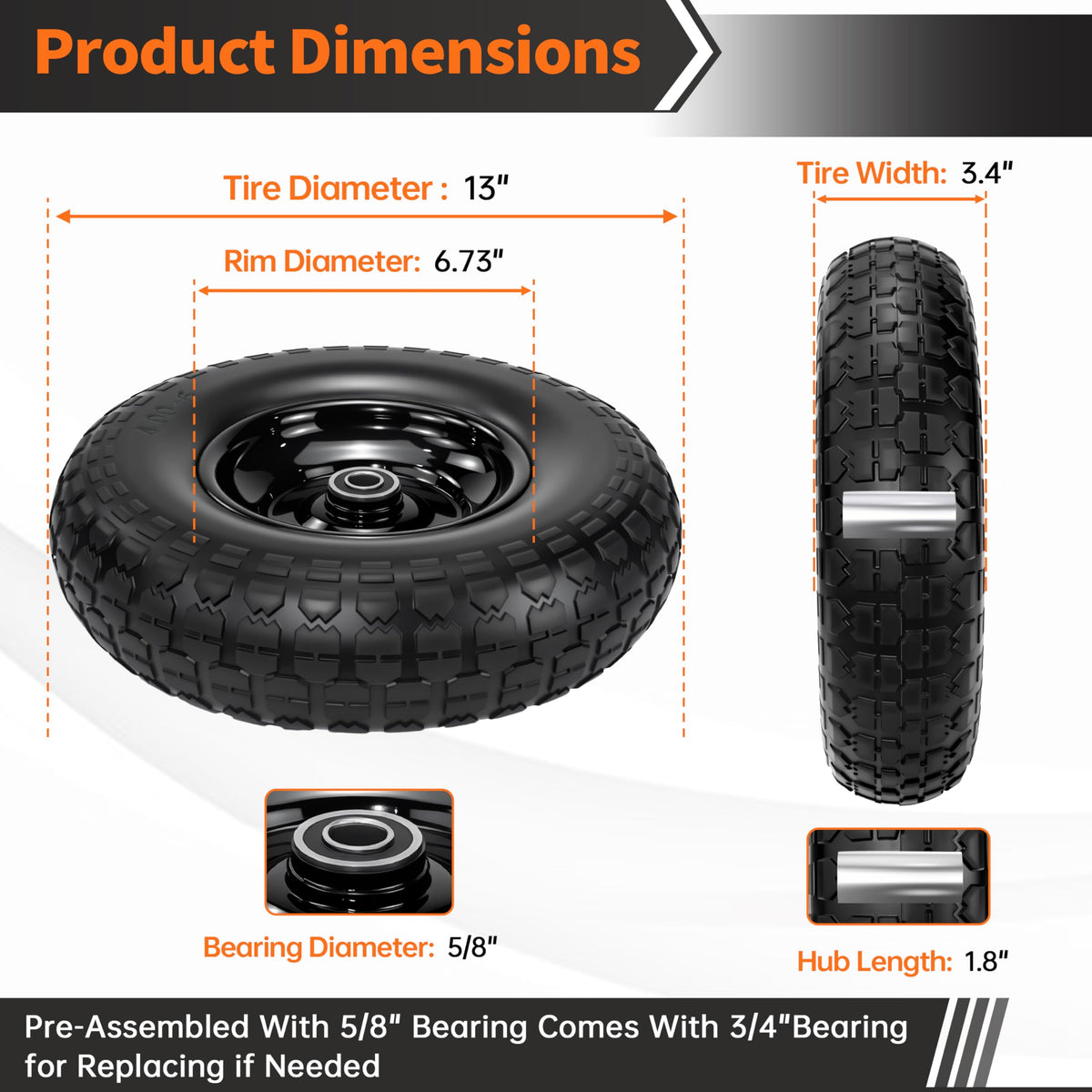 LOTMOVE 13-inch wheel with centered hub for easy universal compatibility
