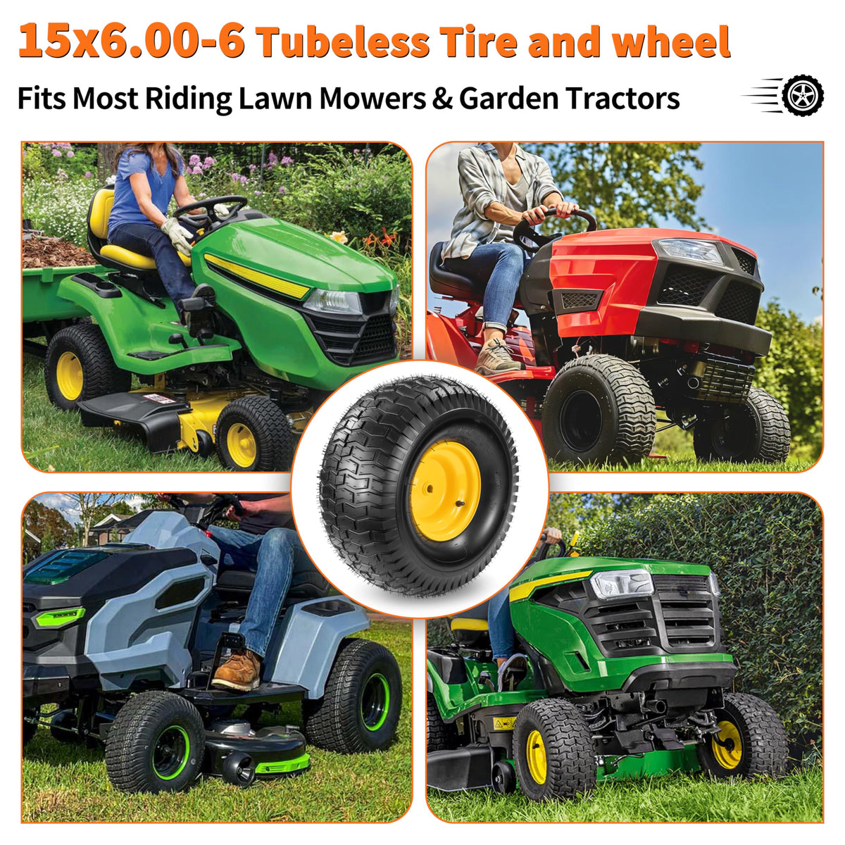 LotMove John Deere compatible front tire for S100 to LX Series riders.