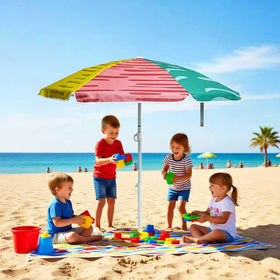 LOTTAFUN family enjoying shade together under the umbrella on a sunny day.