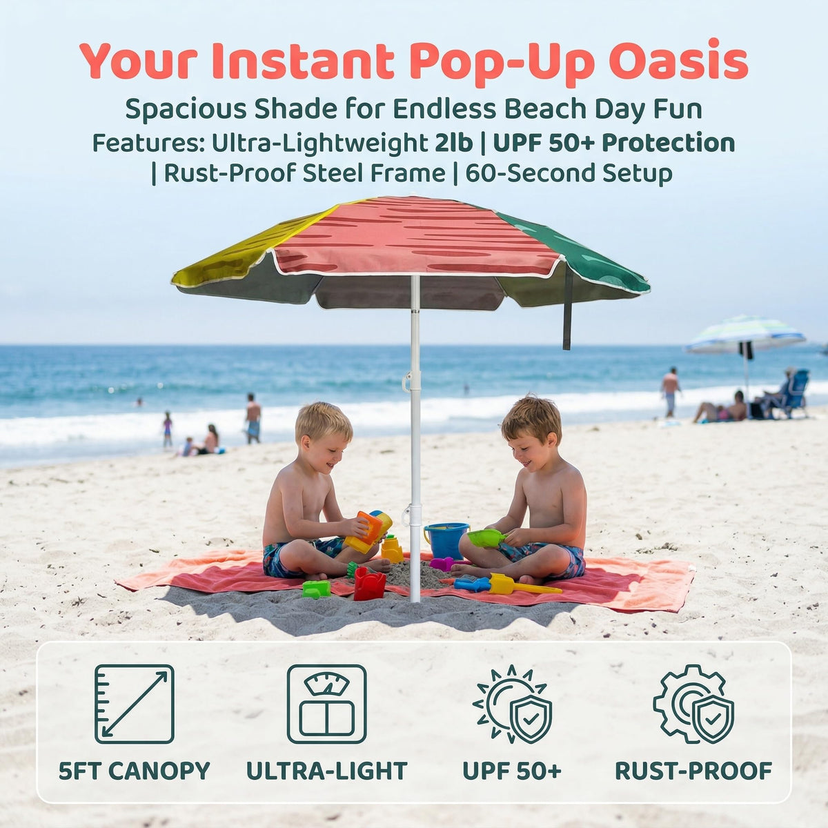 LOTTAFUN Water Table Umbrella close-up of adjustable steel pole for sturdy support.